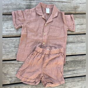 H&M baby boy's (gender neutral IMO) salmon linen summer set